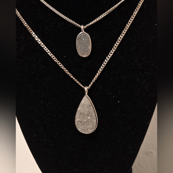 Nordstrom Jewelry - Nordstrom Druzy Quartz Silver Double Pendant Necklace